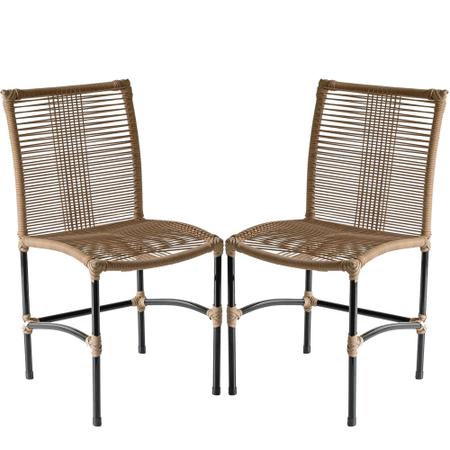 Imagem de Kit 2 Cadeiras de Jantar Havaí em Corda Sintética Artesanal, Cadeira Avulsa para Mesa de Jantar - Teca Estonado