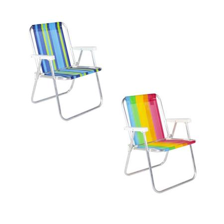 Imagem de Kit 2 Cadeiras de Praia Alta em Alumínio Cores Sortidas