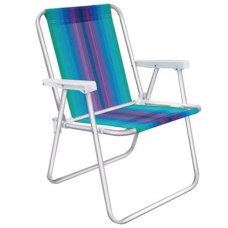 Imagem de Kit 2 Cadeiras de Praia Aluminio Colorida + Caixa Termica Cooler 26 L Roxa e Verde  Mor 