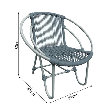 Imagem de Kit 2 Cadeiras Decorativa Julia em Corda Náutica e Base em Alumínio Cinza/cinza