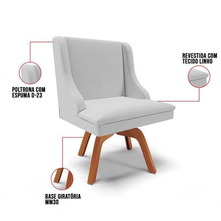 Imagem de Kit 2 Cadeiras Estofadas Giratória para Sala de Jantar Lia Linho Cinza - Ibiza