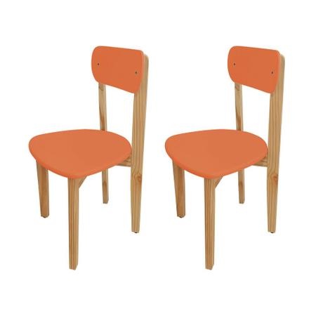 Imagem de Kit 2 Cadeiras Infantil para Restaurante Colorê Assento Laranja Pés em Madeira Maciça Natural