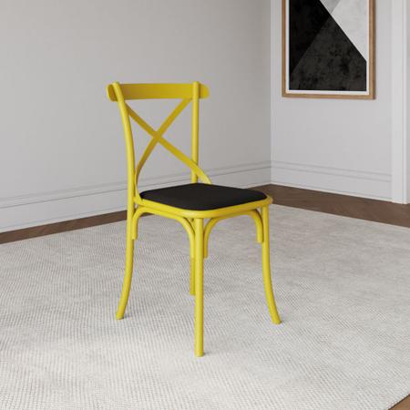 Imagem de Kit 2 Cadeiras Katrina Assento Corano Preto Aço Amarelo
