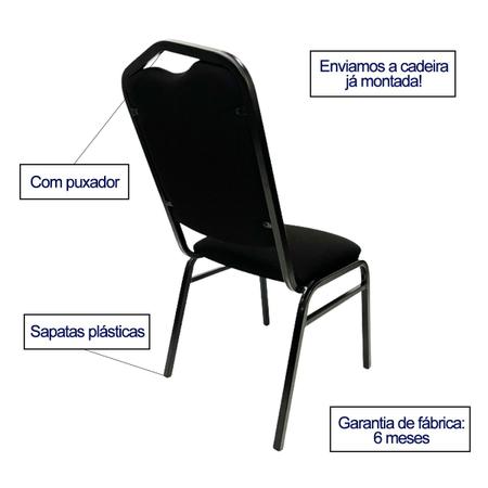 Imagem de Kit 2 Cadeiras para Hotel Auditório Igreja Restaurante Eventos com Reforço Empilhável cor Preta