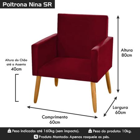 Imagem de kit 2 Cadeiras Poltronas Para Sala de Estar Quarto Recepção Decorativa Confortavel Nina Pés Madeira Pálito S/Rodapé Bordô