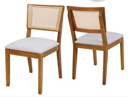 Imagem de Kit 2 Cadeiras Prime Wood com Assento Estofado Facto e Encosto de Tela Rattan Natural