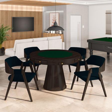 Imagem de Kit 2 Cadeiras Sala de Jantar e Jogos Carteados Madeira Maciça Poker Veludo Azul Marinho/Capuccino G42 - Gran Belo