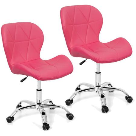 Imagem de Kit 2 Cadeiras Slim Office Estofada Base Giratória Cromada - Rosa
