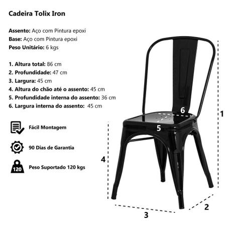 Imagem de Kit 2 Cadeiras Tolix Iron Design Preta Brilhante Aço Industr