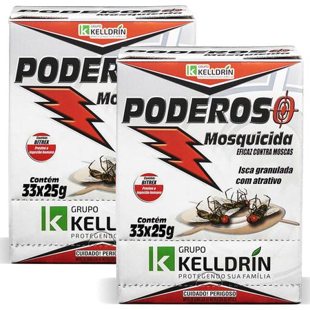 Imagem de Kit 2 Caixas Com 33 Pacotes Mosquicida Poderoso Granulado Kelldrin Kit 66 Unidades 25gr Mata Mosca Varejeira Mosquito