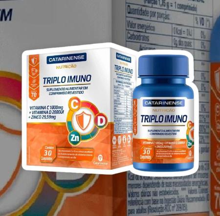 Imagem de Kit 2 caixas Triplo imuno Vitamina C 1000mg + Vitamina D 2000ui + Zinco - Catarinense