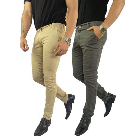 Imagem de Kit 2 Calça Masculina De Sarja Social Slim Skinny Elastano 