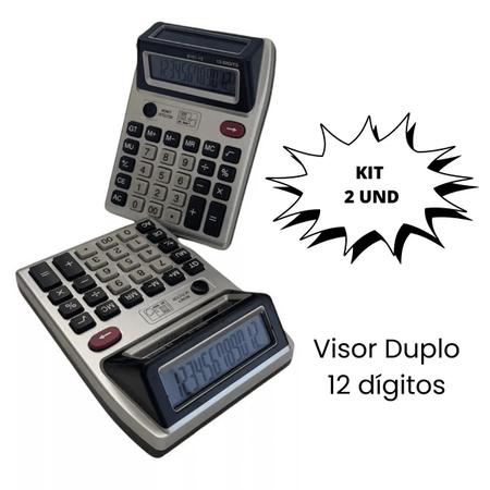 Imagem de Kit 2 Calculadora De Mesa 12 Dígitos Dupla Testa Dinheiro Falso - 12 dígitos