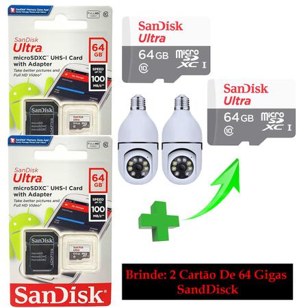 Imagem de Kit 2 Câmera Segurança Giratória 360 Wifi 1080p FuLL-HD Camera Lâmpada Robozinho + 2 Cartão Memória 64gb