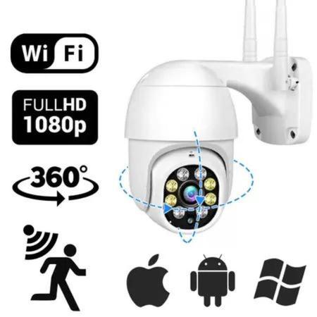 Imagem de Kit 2 Câmeras de segurança Wi-Fi externa noturna branca com sensor de presença