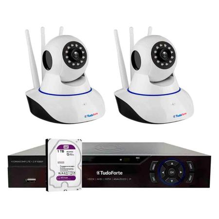 Imagem de Kit 2 Câmeras Robô IP Wifi HD 720p Sem Fio áudio e Visão Noturna Tudo Forte + DVR Gravador TFHDX 3304 4 Canais + HD 1TB Purple