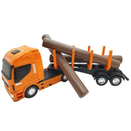 Kit caminhão de brinquedo baú carreta + tora madeira usual
