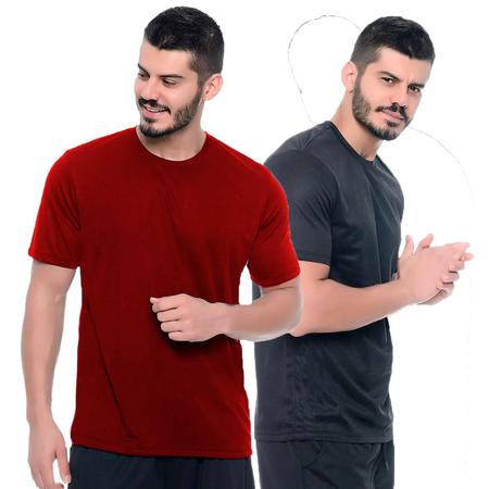 Imagem de Kit 2 Camiseta DryFit Masculina de Academia Modelagem SlimFit Para Esportes e Corrida 100%Poliester Preta e Vinho