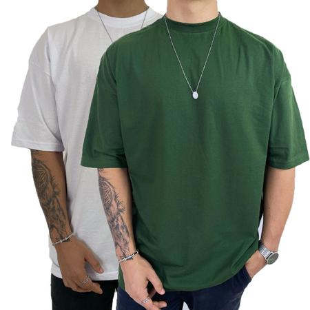 Imagem de Kit 2 Camiseta Oversized Camisa Masculina Gola Alta Lisa Basic Streetwear Trap Hip Hop
