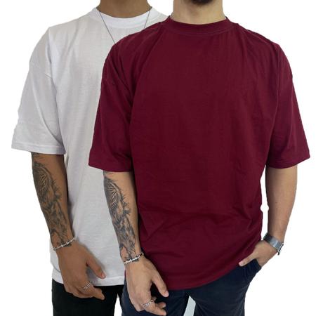 Imagem de Kit 2 Camiseta Oversized Camisa Masculina Gola Alta Lisa Basic Streetwear Trap Hip Hop