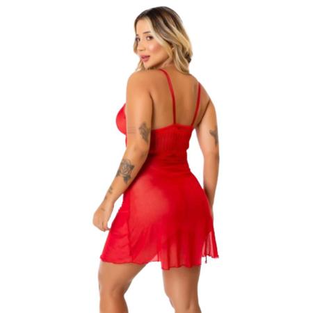 Imagem de Kit 2 Camisola De Tule Feminina Lingerie Transparente Íntimo Conforto Linha Noite Sexy Sensual