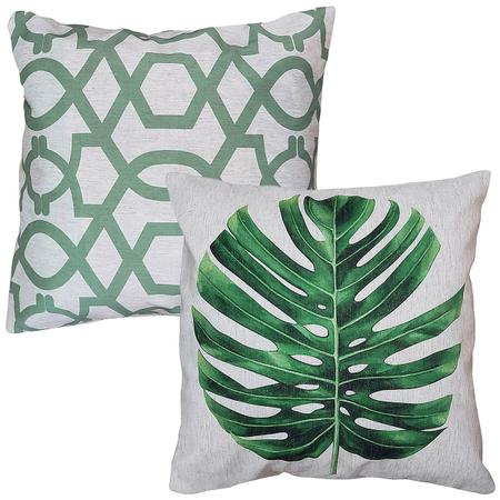 Kit 2 Capas Almofada Linho Folhas E Abstrata Treliça 2 45x45 - M3 Decoração Imagem de Kit 2 Capas Almofada Linho Folhas E Abstrata Treliça 2 45x45