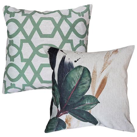 Kit 2 Capas Almofada Linho Folhas E Abstrata Treliça 2 45x45 - M3 Decoração Imagem de Kit 2 Capas Almofada Linho Folhas E Abstrata Treliça 2 45x45
