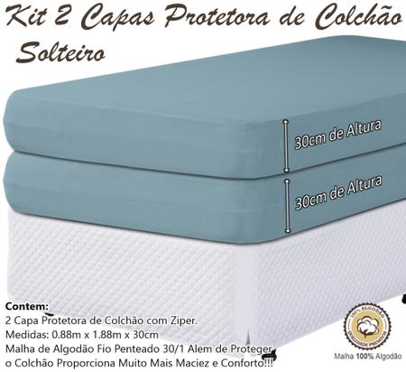 Imagem de Kit 2 Capas Colchão Protetora Solteiro 30cm Altura Ideal Para Cama Box Com zíper Malha Algodão