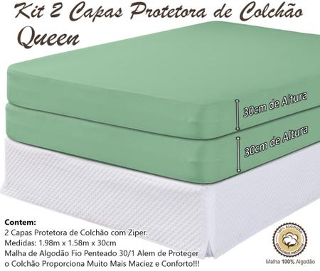 Imagem de Kit 2 Capas Protetora Colchão Queen 30cm Alt. Ideal Para Cama Box Com zíper Malha Algodão