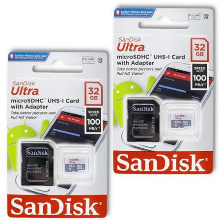 Imagem de Kit 2 Cartão Memória Micro SD Sandisk 32GB Classe 10 Ultra