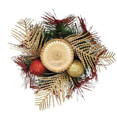 Imagem de Kit 2 Castiçal De Natal Decorado Luxo Bolas e Folhagens Dourado e Vermelho 15cm - Master Christmas