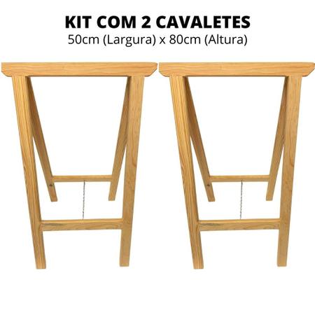 Imagem de Kit 2 Cavalete de Pinus Multiuso Dobrável P/ Mesa Tampo de Madeira Vidro 50cm C/ Corrente P/ Reforço