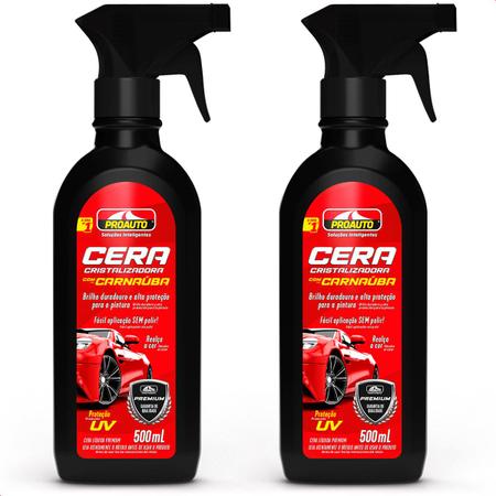 Imagem de Kit 2 Ceras Cristalizadora Liquida com Carnaúba Proteção Uv Automotivo Proauto 500ml