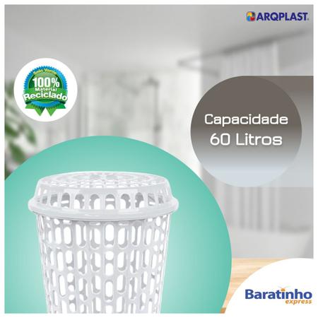 Imagem de Kit 2 Cesto Multiuso Telado P/ Roupa Roupeiro Branco 60Lts