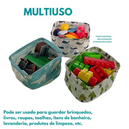 Imagem de Kit 2 Cesto Organizador Infantil Pequeno Cesta Decorativa Tecido Dobrável Porta Objetos Urso