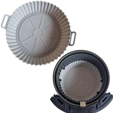 Imagem de Kit 2 Cestos de AirFryer 20cm Protetor Silicone Fritadeira Forma Antiaderente Bandeja Reutilizável Air Fry Fryer Cozinha