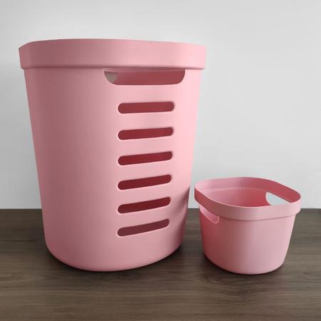 Imagem de Kit 2 Cestos Organizadores Para Lavanderia 46L E 4L Cestos Multiusos Flexíveis Rosa Quartzo OU