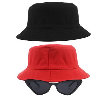 Imagem de Kit 2 Chapéus Bucket Hat E Óculos De Sol Feminino Gatinho MD-02