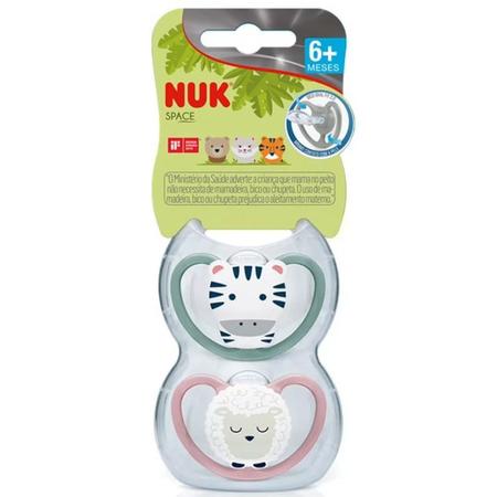 Imagem de Kit 2 Chupeta Nuk Space Silicone Glow Brilha no Escuro Tamanho 2 Menina Menino 6+ Meses Ovelha e Zebra Dia e Noite