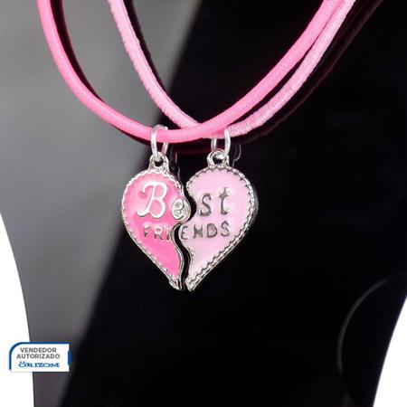 Imagem de kit 2 colares amizade best friend amigas + pingente coração menina moda presente rosa ajustavel