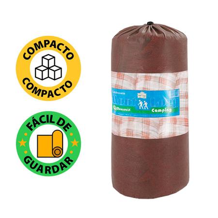 Imagem de Kit 2 Colchonetes Solteiro 190x60cm Com Bolsa Para Transporte Xadrez Marrom - Emcompre