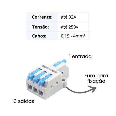 Imagem de Kit 2 Conector Emenda Derivação Alavanca 1X3 Vias 4Mm 32A