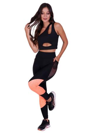 Kit 2 Conjunto Fitness Calça Legging com Bolso e Top com Decote