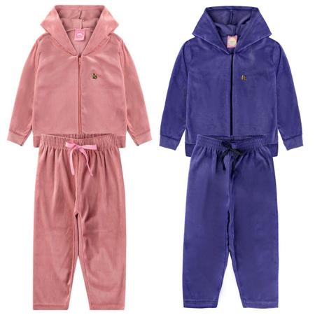 Kit 2 Conjuntos Infantil Feminino Blusa e Cal a Plush capuz ziper