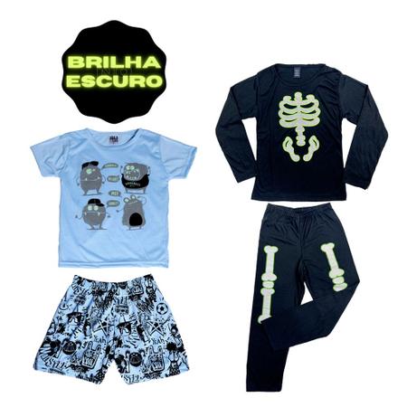 Imagem de kit 2 Conjuntos Pijama Infantil/Juvenil Masculino Roupas de Menino Roupas que Brilha no Escuro