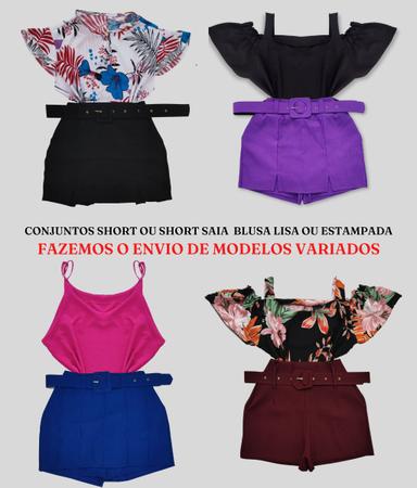 Imagem de Kit 2 Conjuntos Plus Size Feminino Shorts Cinto Cintura Alta 2103