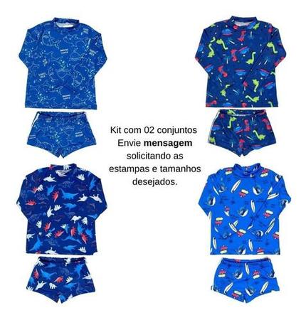 Imagem de Kit 2 Conjuntos Praia Menino Blusa + Sunga Proteção Solar Uv