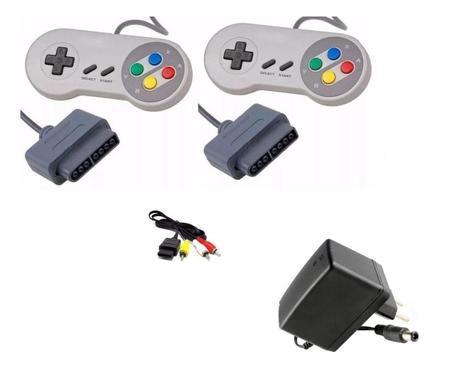 Imagem de Kit 2 Controles + 1 Fonte 1 Cabo Av Super Nintendo Snes video game retro