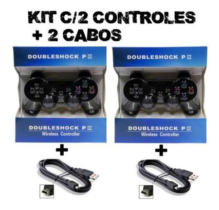 Imagem de Kit 2 Controles Compatível Ps3 Playstation 3 Kapbom Sem Fio+2 Cabos