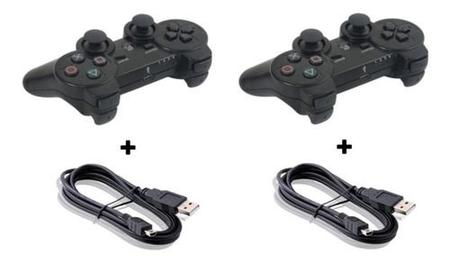 Imagem de Kit 2 Controles Compatível Ps3 Playstation 3 Kapbom Sem Fio+2 Cabos